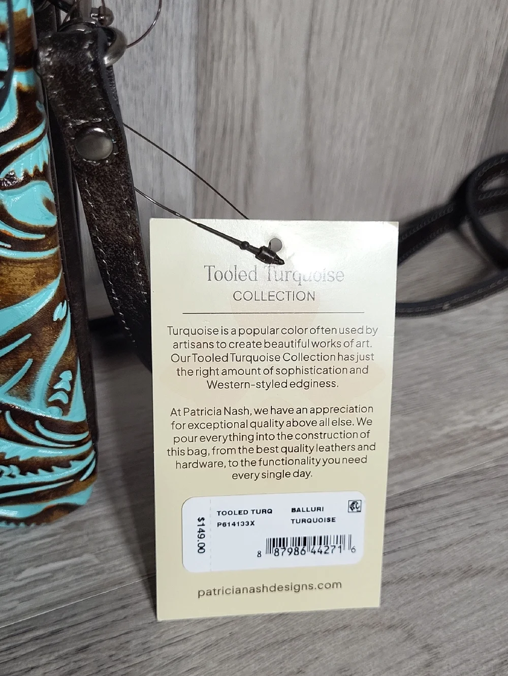 Patricia Nash Balluri‎ Leather Crossbody Bag Purse Turquoise Tooled Floral Suede